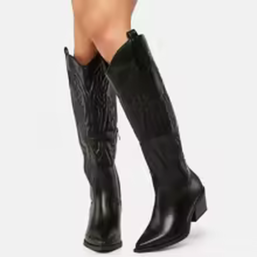 Botas vaqueras mujer Belleza Brava color negro con diseño bordado y tacón medio