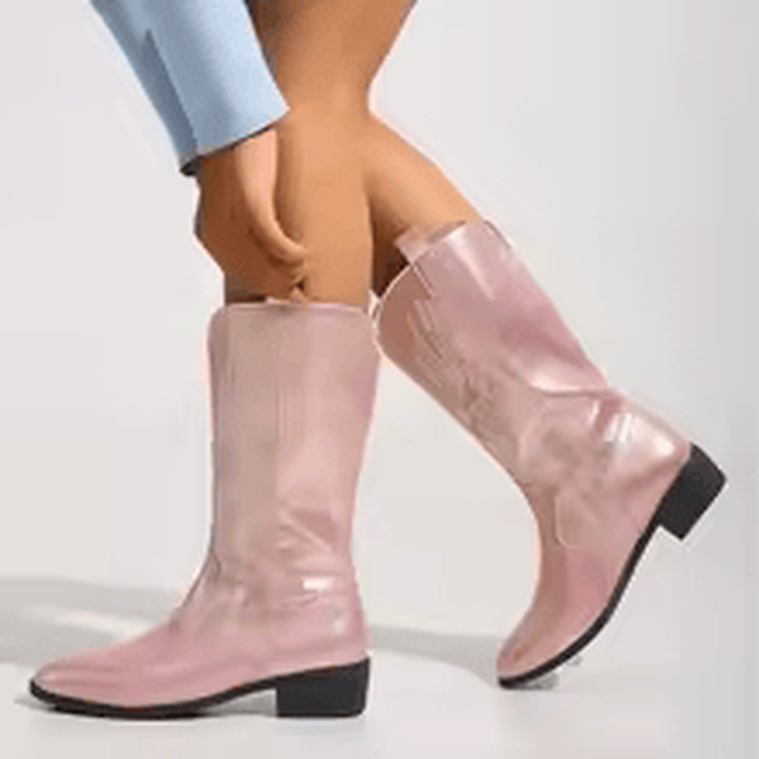 Botas vaqueras mujer Conquista del Desierto color rosa claro metálico con diseño bordado