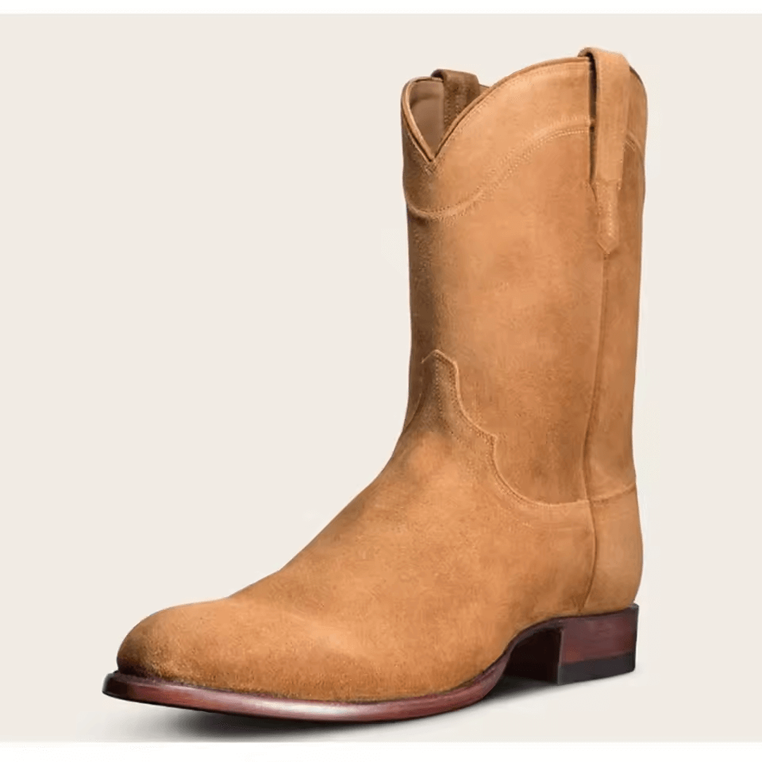 Botas vaqueras hombre Sierra Bravo color camel en gamuza suave con suela de cuero