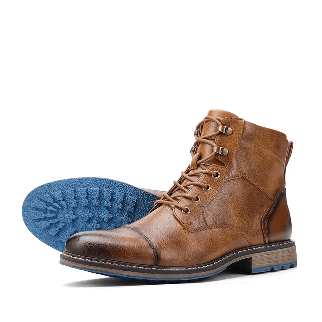 Botines marrón confort diario para hombre con suela azul resistente.