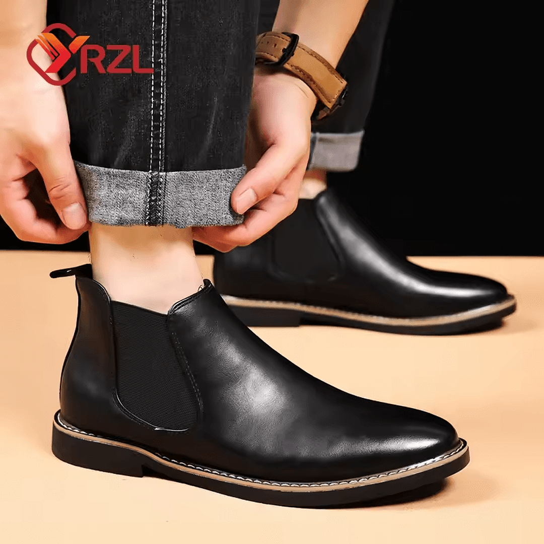 Botines hombre estilo ejecutivo negros usados con outfit formal