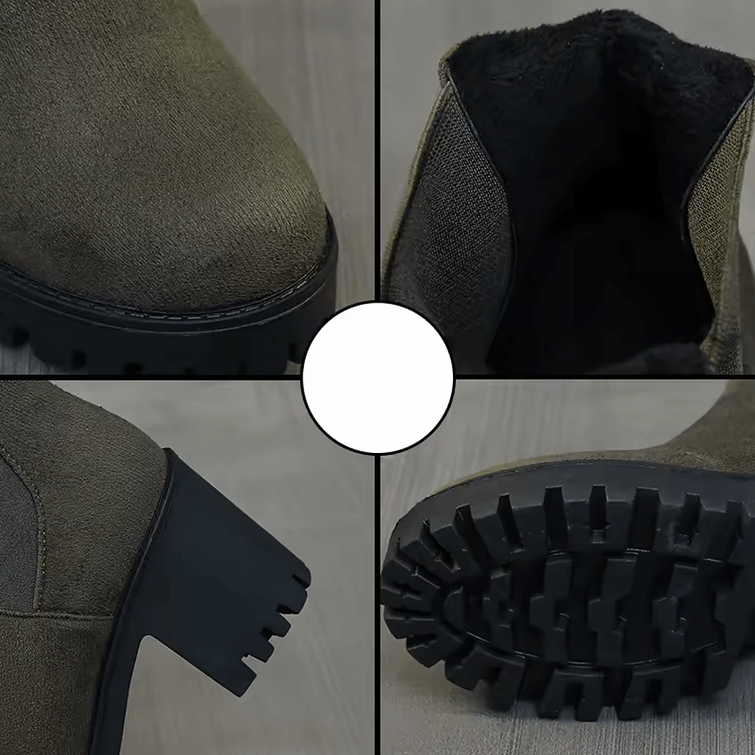 Botines mujer Alma Viajera detalle en verde oliva con suela de goma y costuras reforzadas