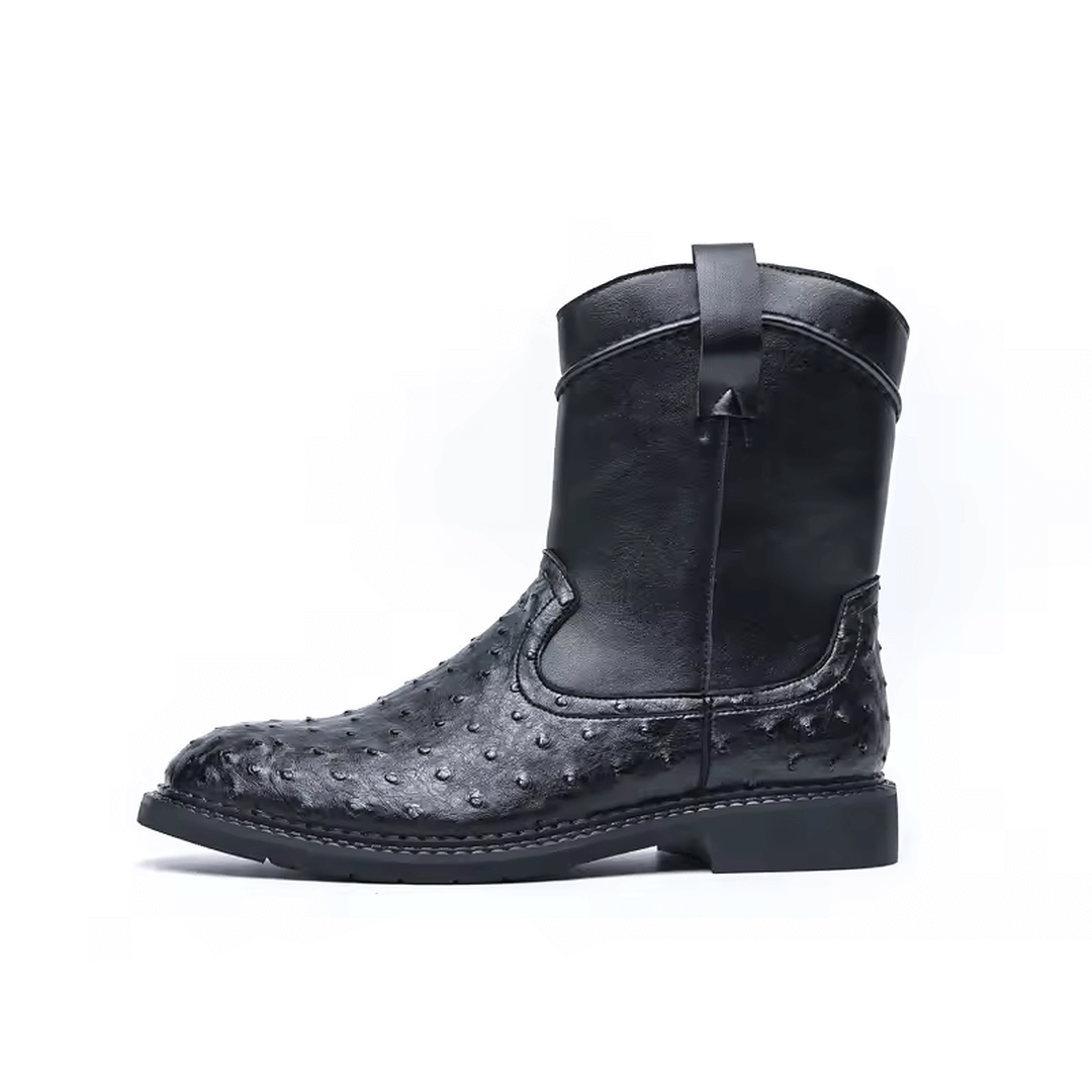 Botas vaqueras hombre Corazón de Cuero negras de cuero elegante con acabado tipo avestruz