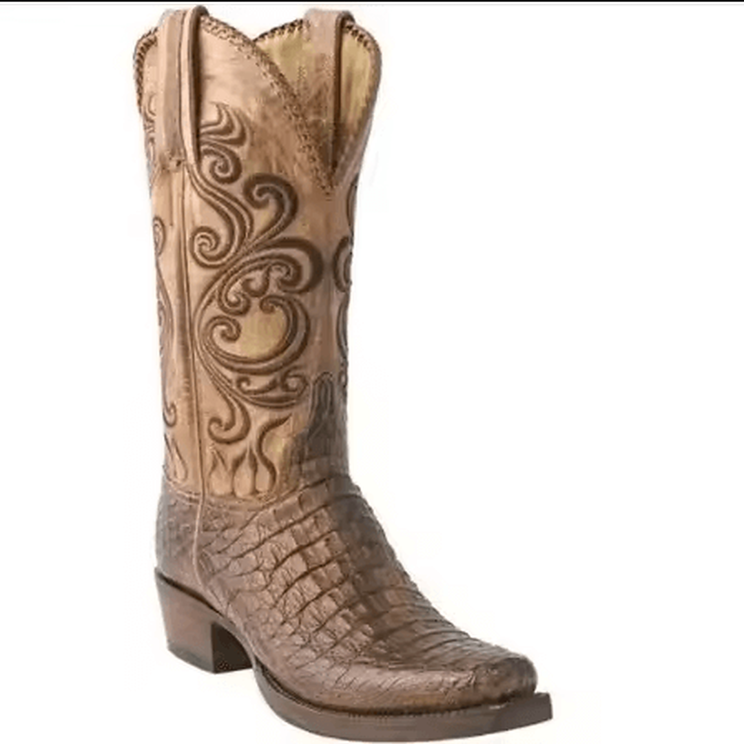 Botas vaqueras hombre El Guardián color marrón claro con diseño escamado y bordado artesanal en la caña