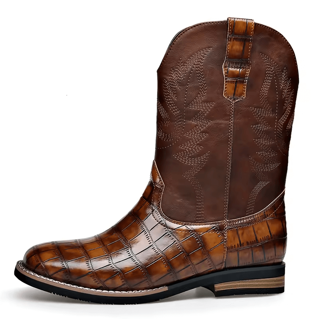 Botas vaqueras hombre Lazo Firme marrones claras de cuero genuino con bordado artesanal en la caña